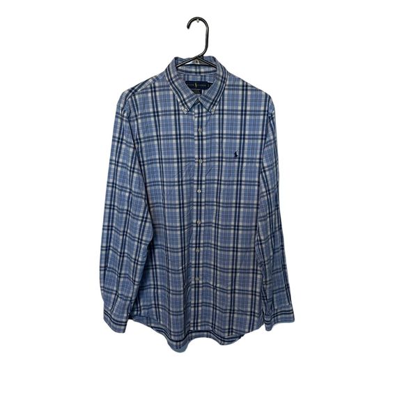 Ralph Lauren Performance Shirt Mens Large Blue Plaid Classic Fit Stretch Pony - Picture 1 of 8